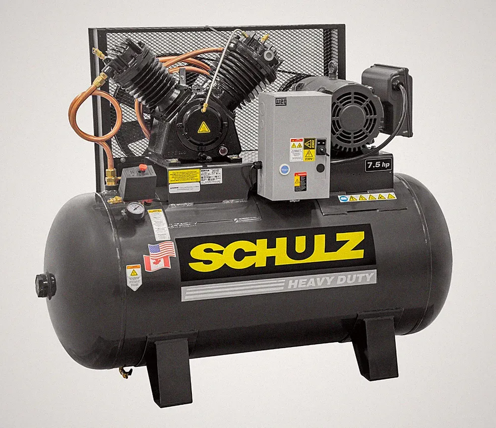 SCHULZ AIR COMPRESSOR - 7.5HP 1 PHASE HORIZONTAL 80 GAL TANK - 30CFM - 175 PSI